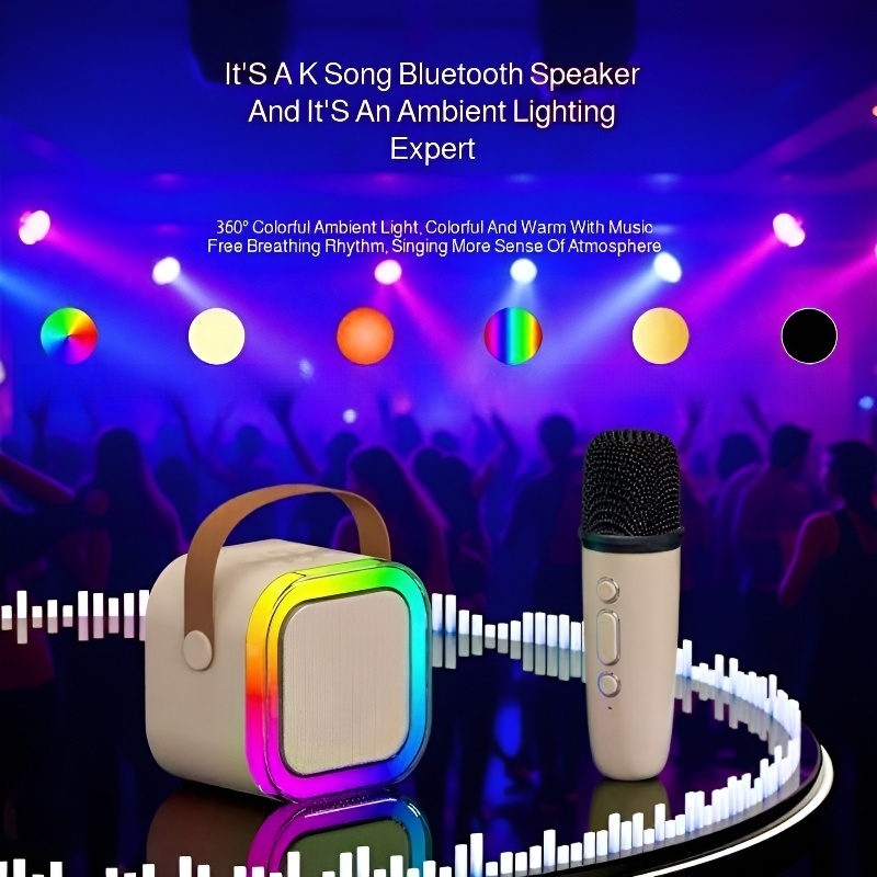 Portable Bluetooth karaoke microphone with vibrant colors
