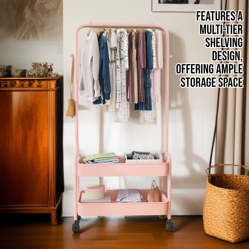 Multi-functional Nordic Style Standing Coat Rack, Mobile Clothes Storage Shelf for Home