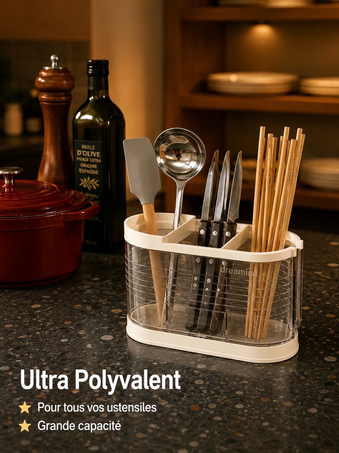 Support à baguettes de cuisine, étagère de rangement à compartiments, élégant et pratique
