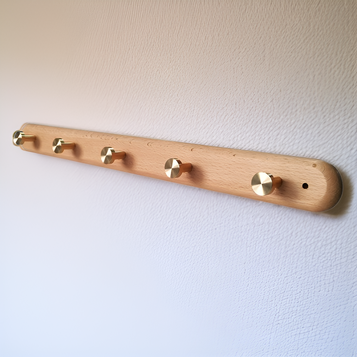 ドリル不要の壁掛け式無垢材丸頭フック