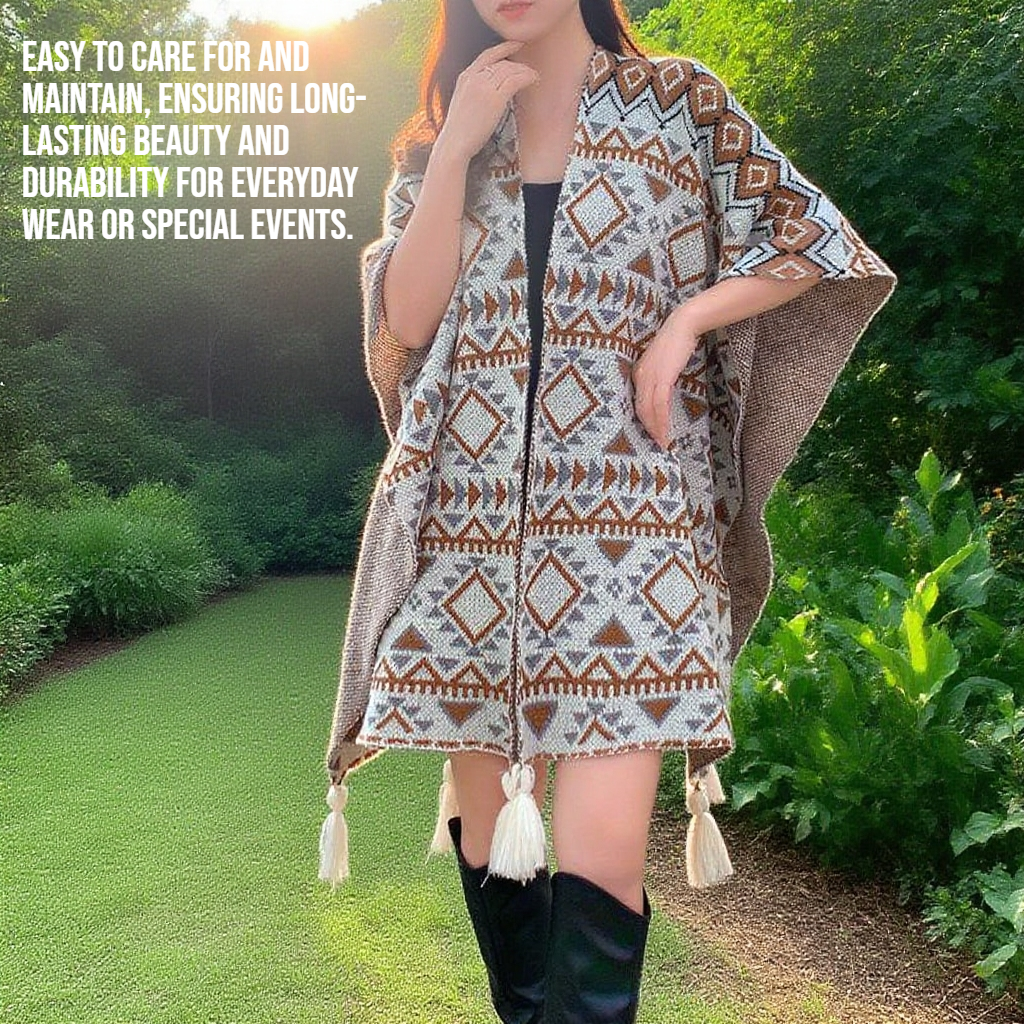 Elegant women's cape with stylish print and shawl design