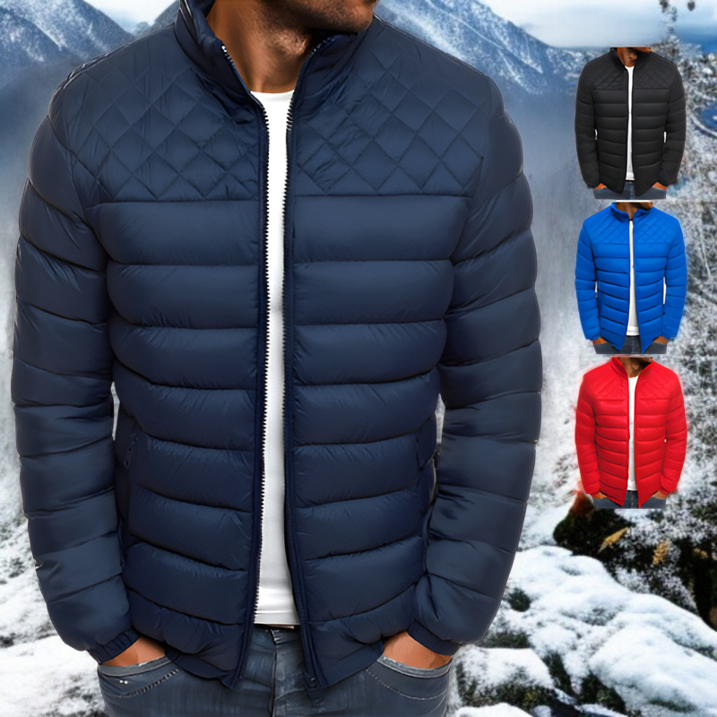 남성 스탠카라 아가일 패딩 패션 추동 기모 패딩 남 퓨어 아가일 남성 스탠카라 패딩