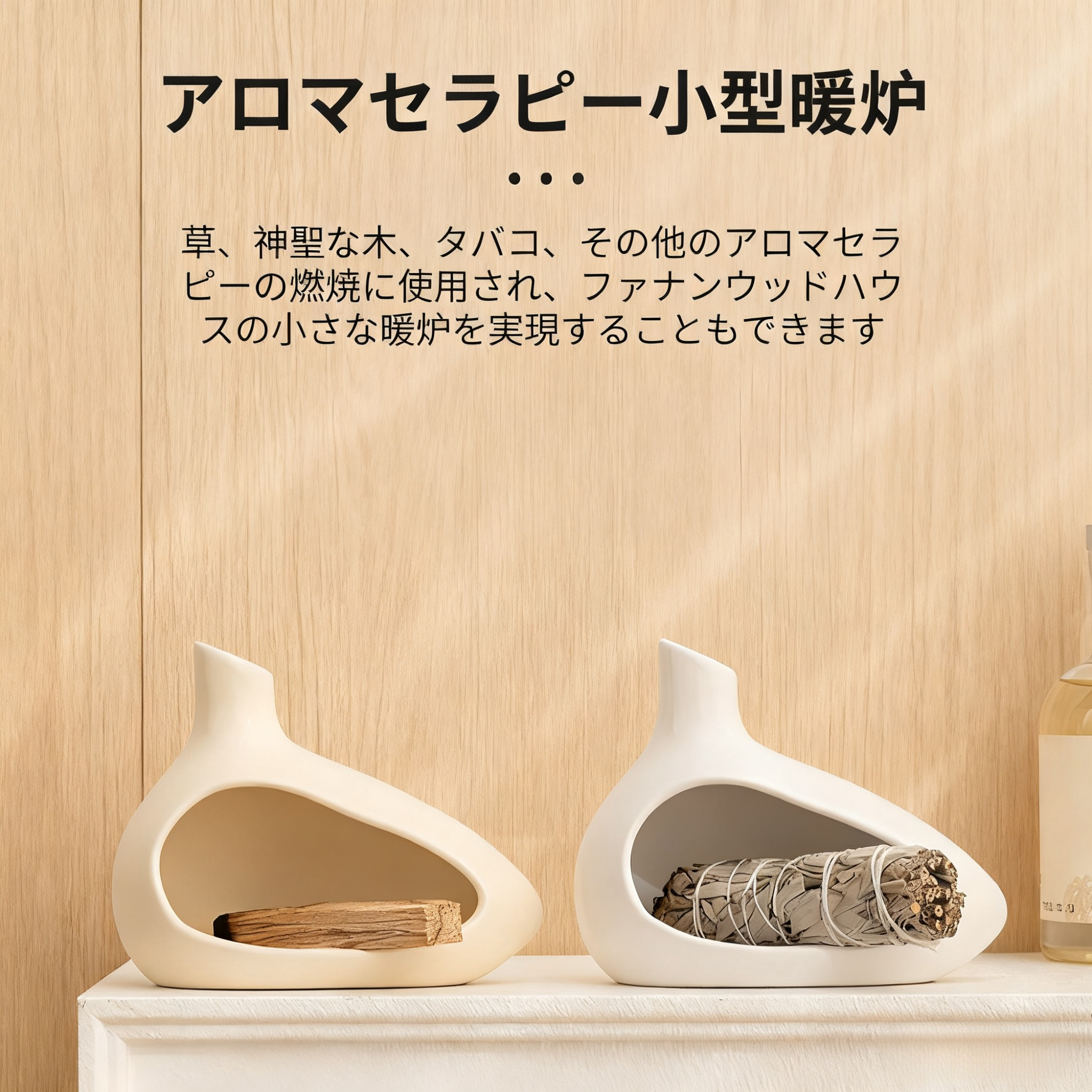 手作り陶器のお香立てと煙突付き灰皿