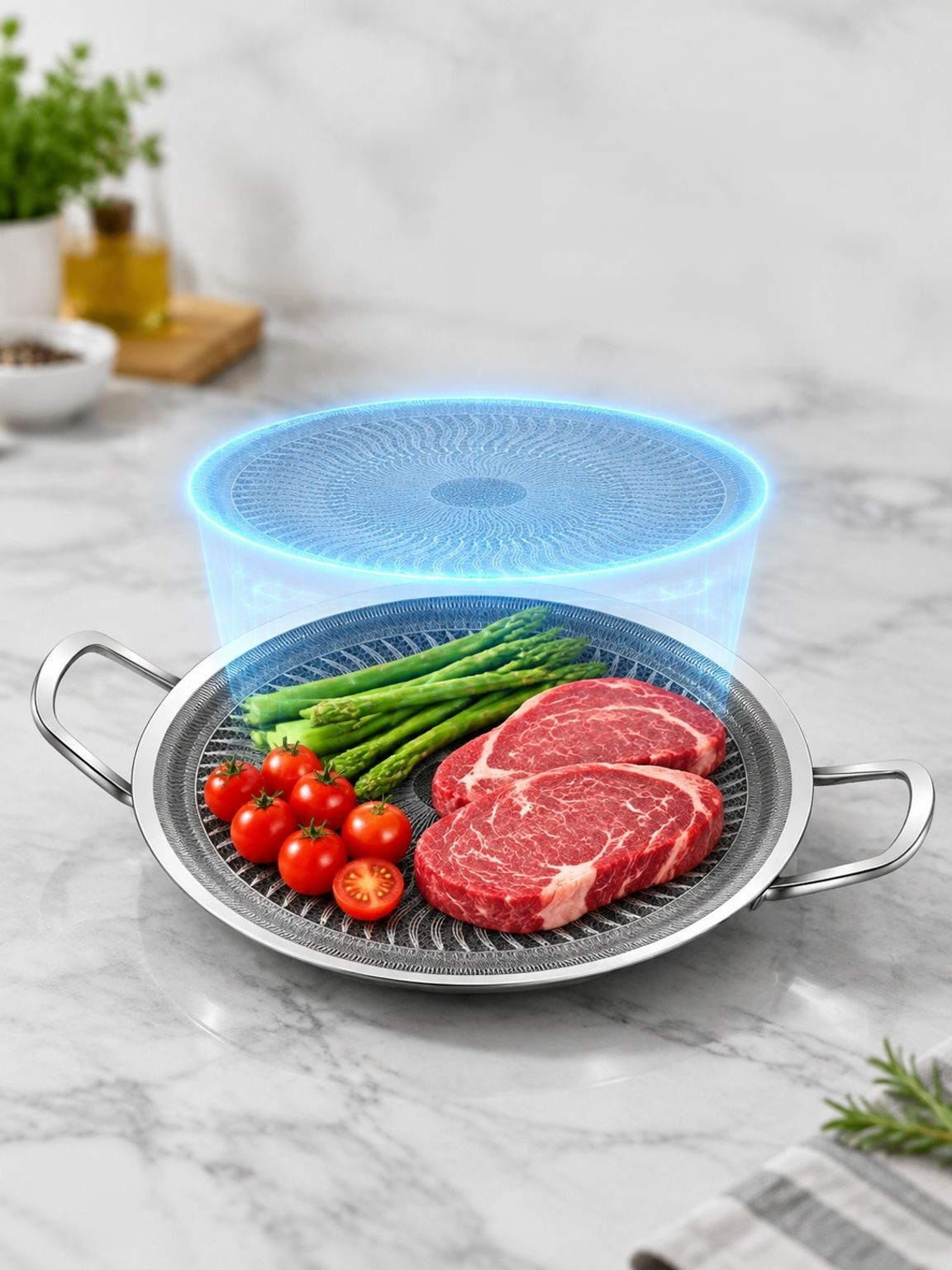 Sartén universal para cocina de inducción en encimera moderna
