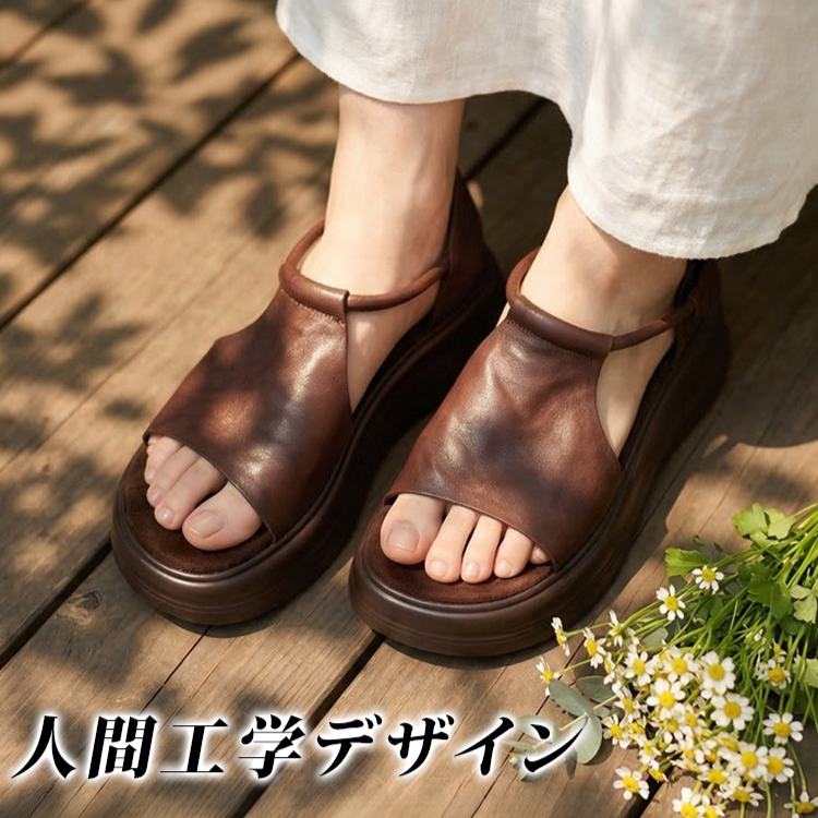 夏のソフトレザーローマサンダル