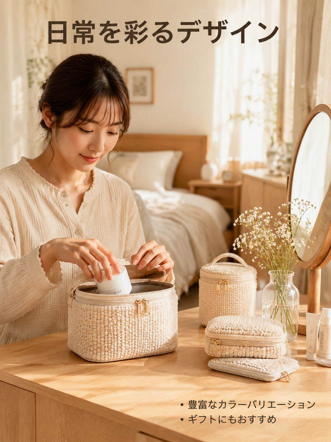 コーデュロイ化粧ポーチ 旅行用携帯収納4点セット