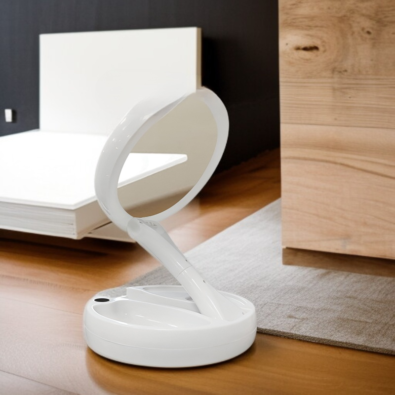 折りたたみ化粧鏡 LED ライト化粧鏡ポータブル両面拡大鏡ライトミラー充電デスクトップデスクトップホームミラー