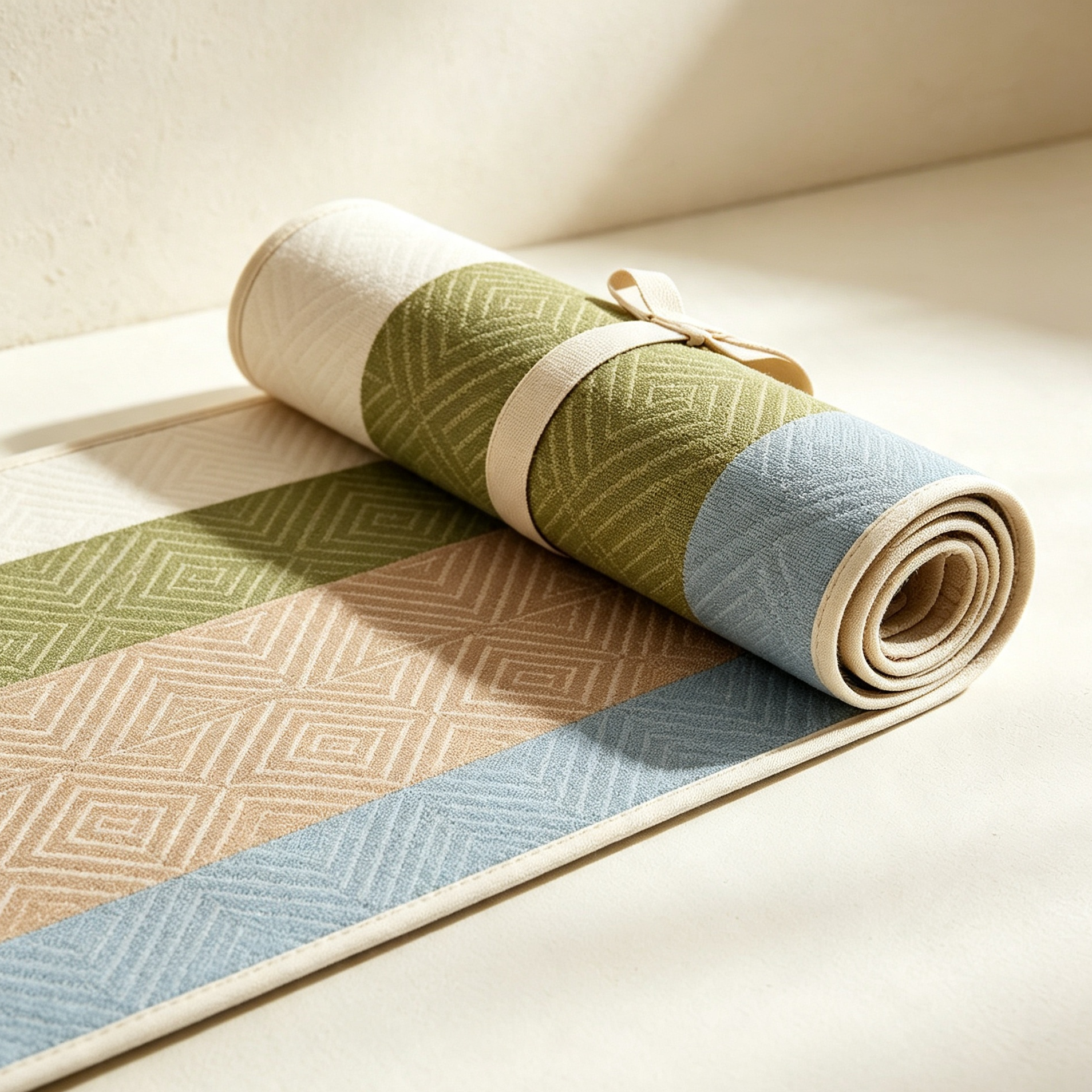Portable picnic blanket folded for easy carrying