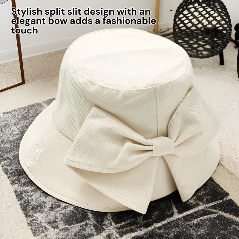 Women's sun hat with split slit and bow, versatile and perfect for vacation.