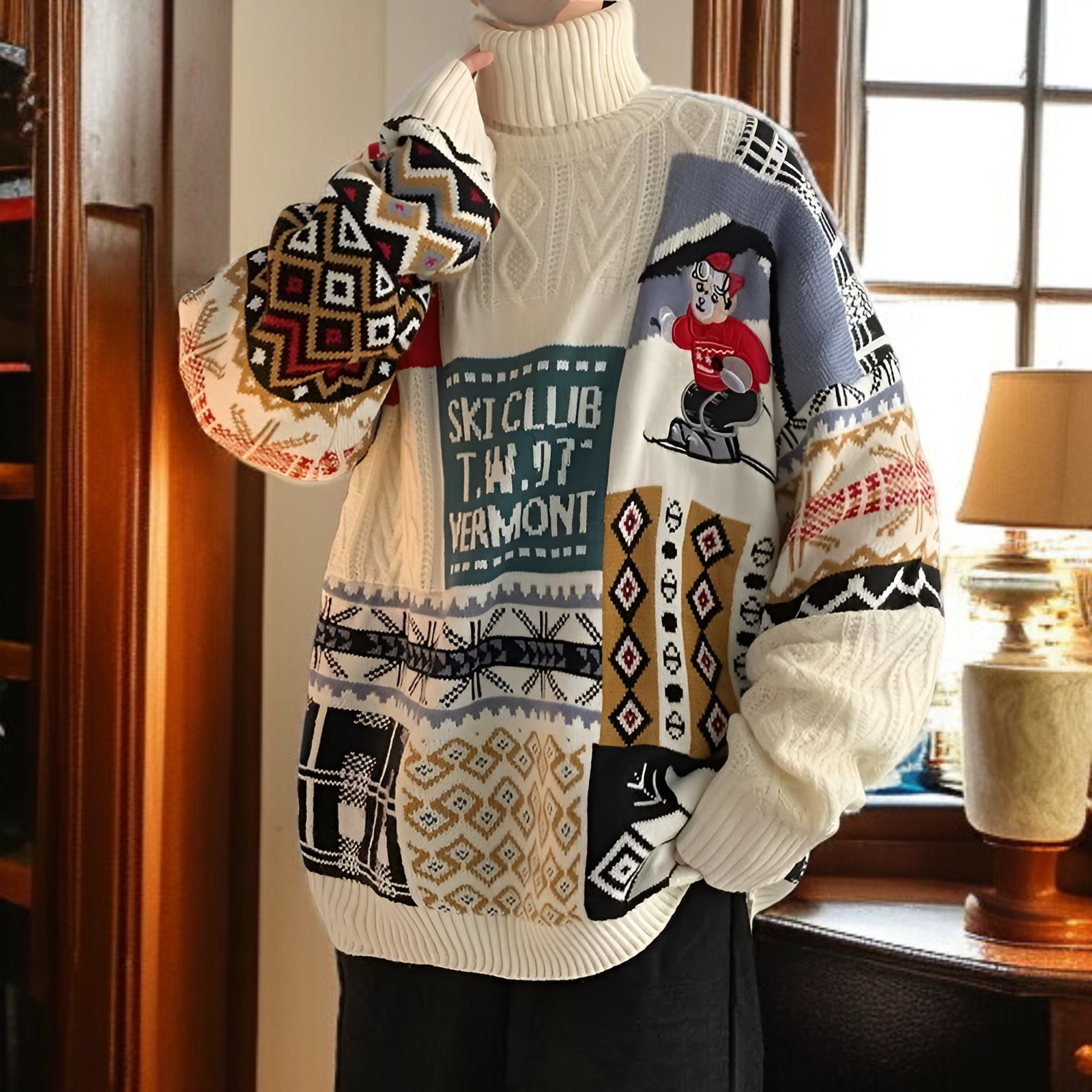 冬用クリスマスカップルセーター 高領 アメリカンスタイル 厚手ニット ゆったり 男女ペア