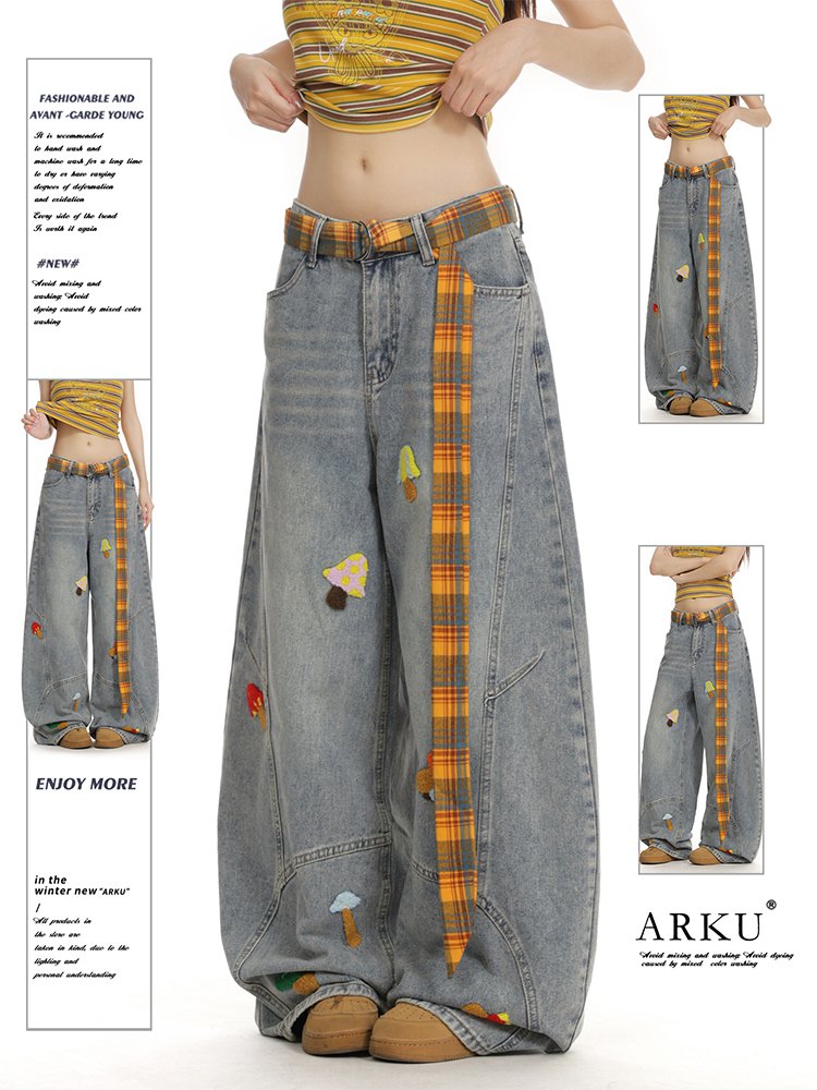 ヴィンテージ風カーブデニムパンツ