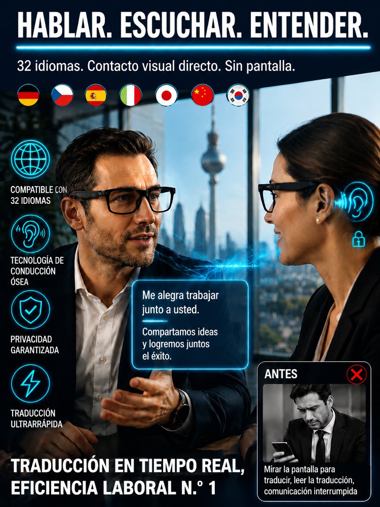 Gafas inteligentes SL con zoom, cambio de color y traducción AI en tiempo real