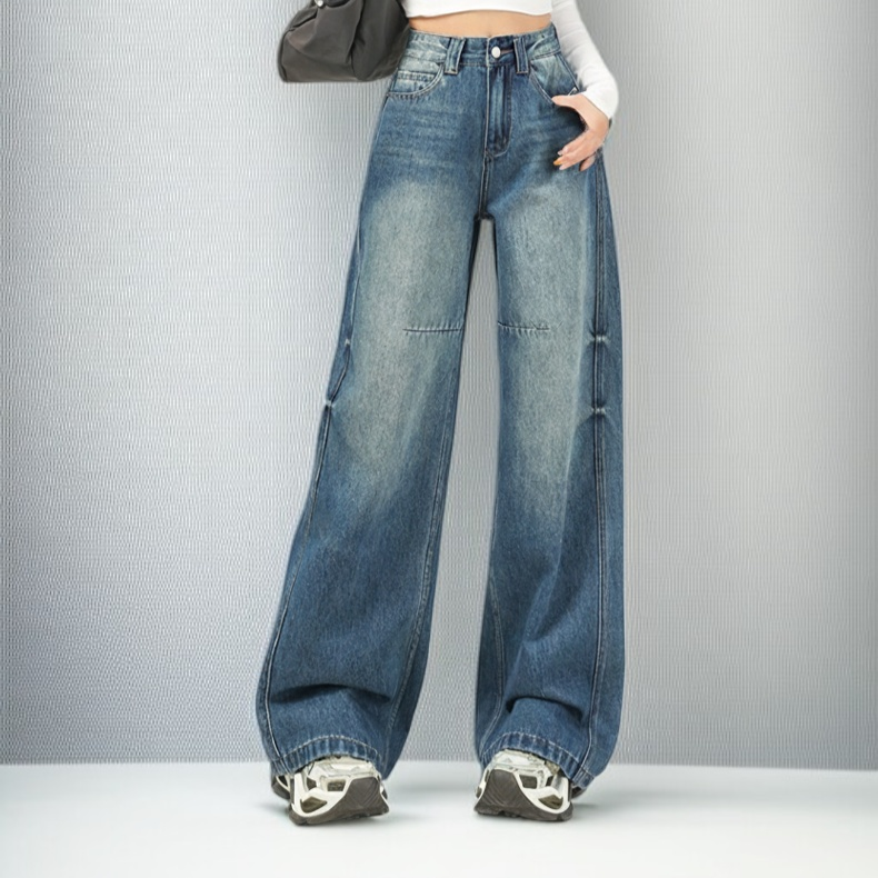 レディースレトロワイドパンツ股間ジーンズ