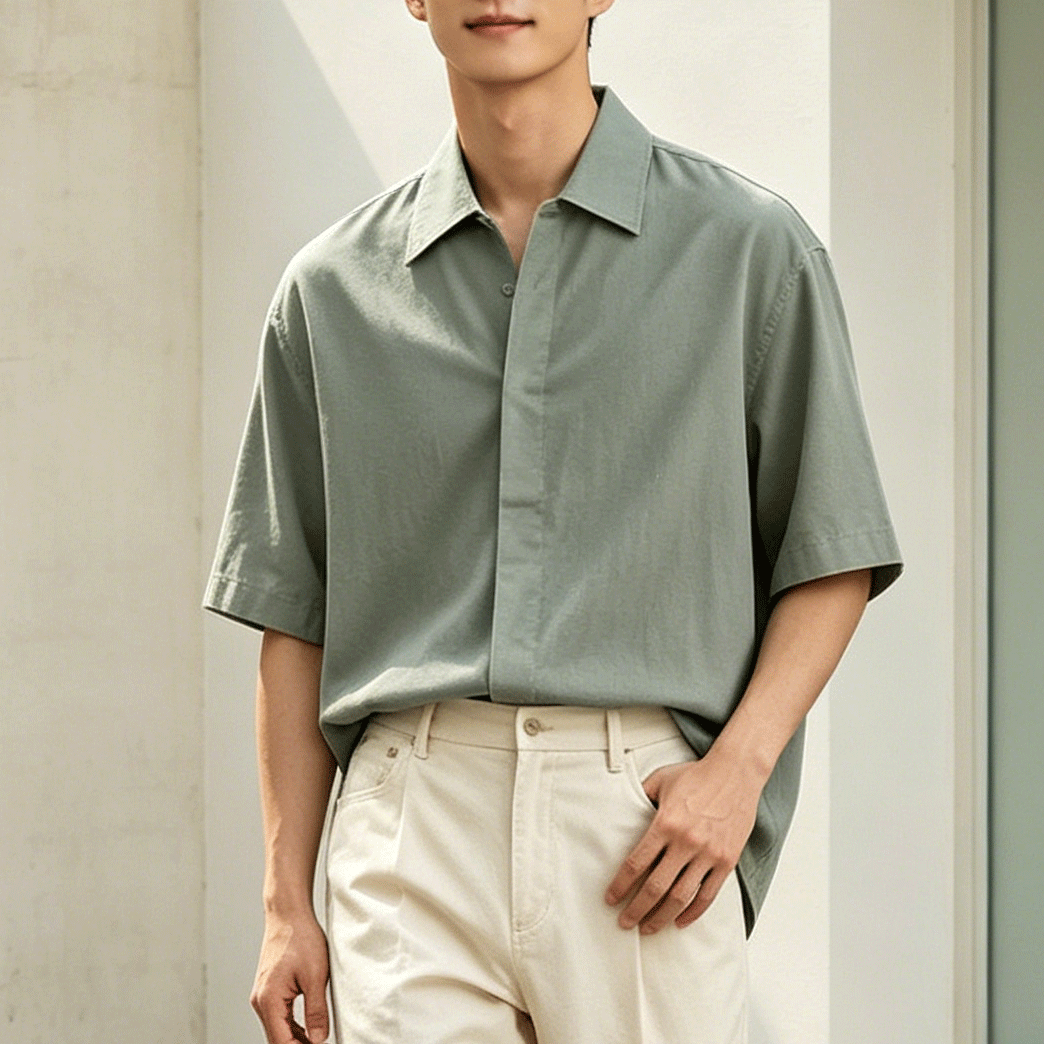 여성 모델의 데일리 셔츠 코디
