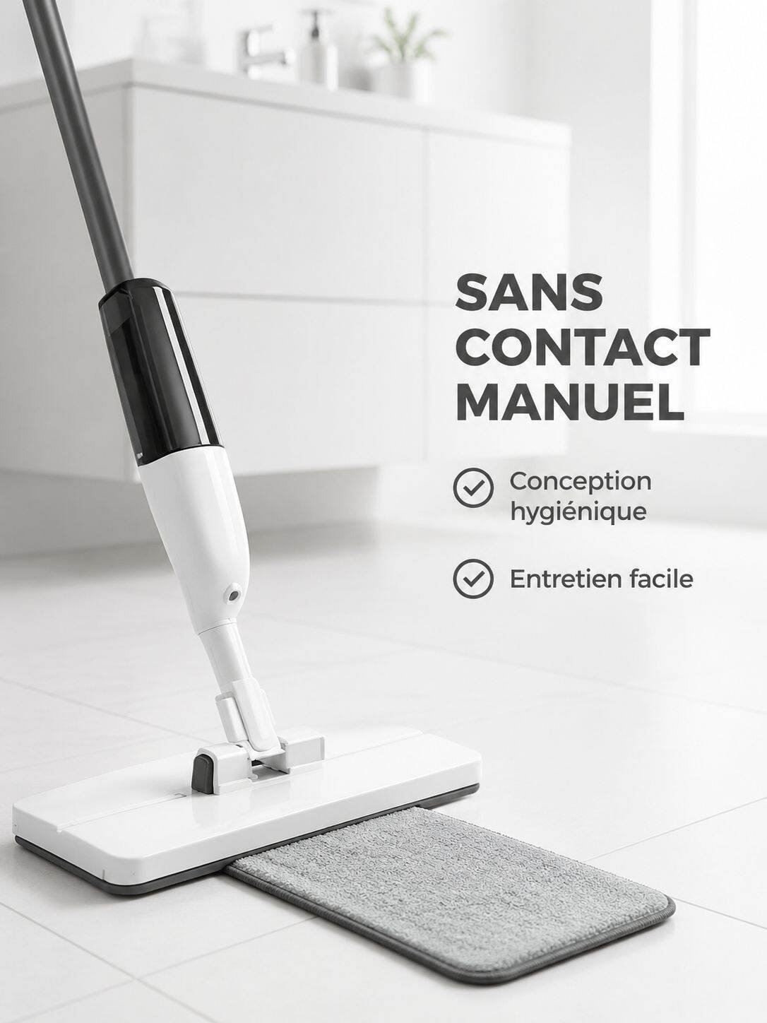  Mop Vaporisateur sans contact, balai à tête plate à pince pour usage domestique sec et humide
