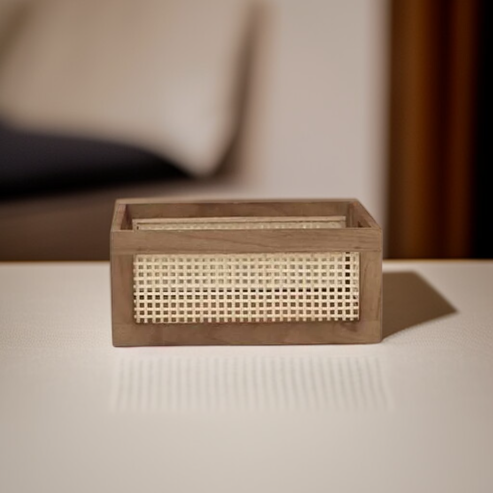 Organizador de mimbre cuadrado, canasta decorativa de ratán