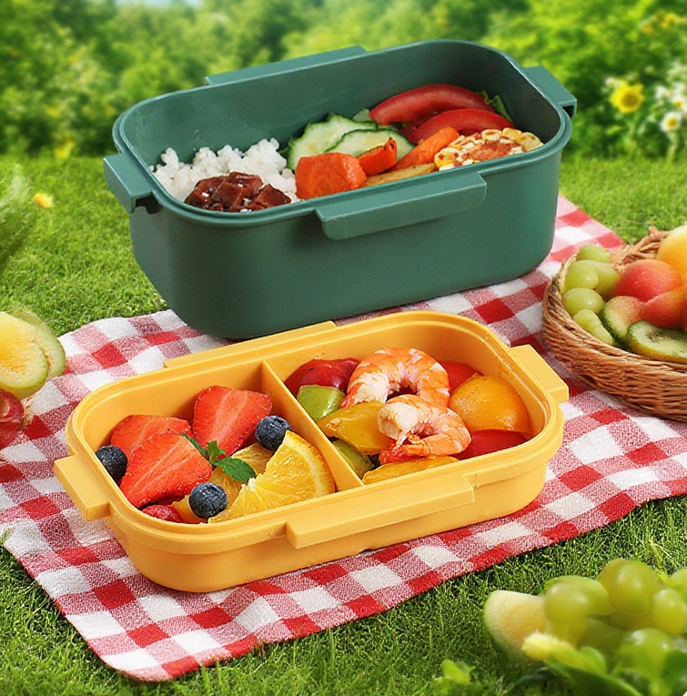 علبة طعام بطبقتين مع غطاء محكم الإغلاق