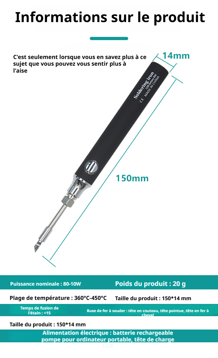 Ensemble complet de fer à souder USB 5V avec accessoires