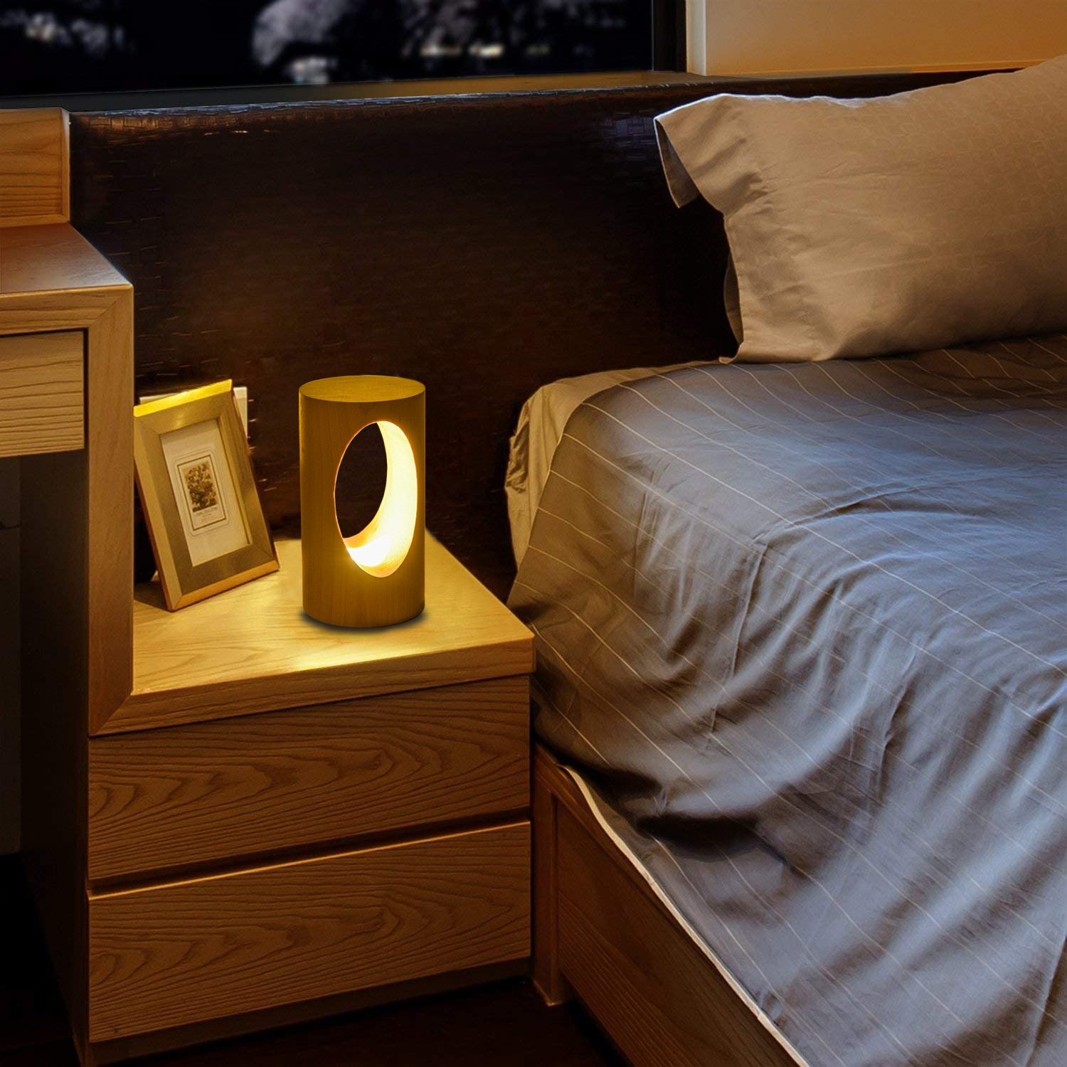 Smart Sensor Solid Wood Night Lamp