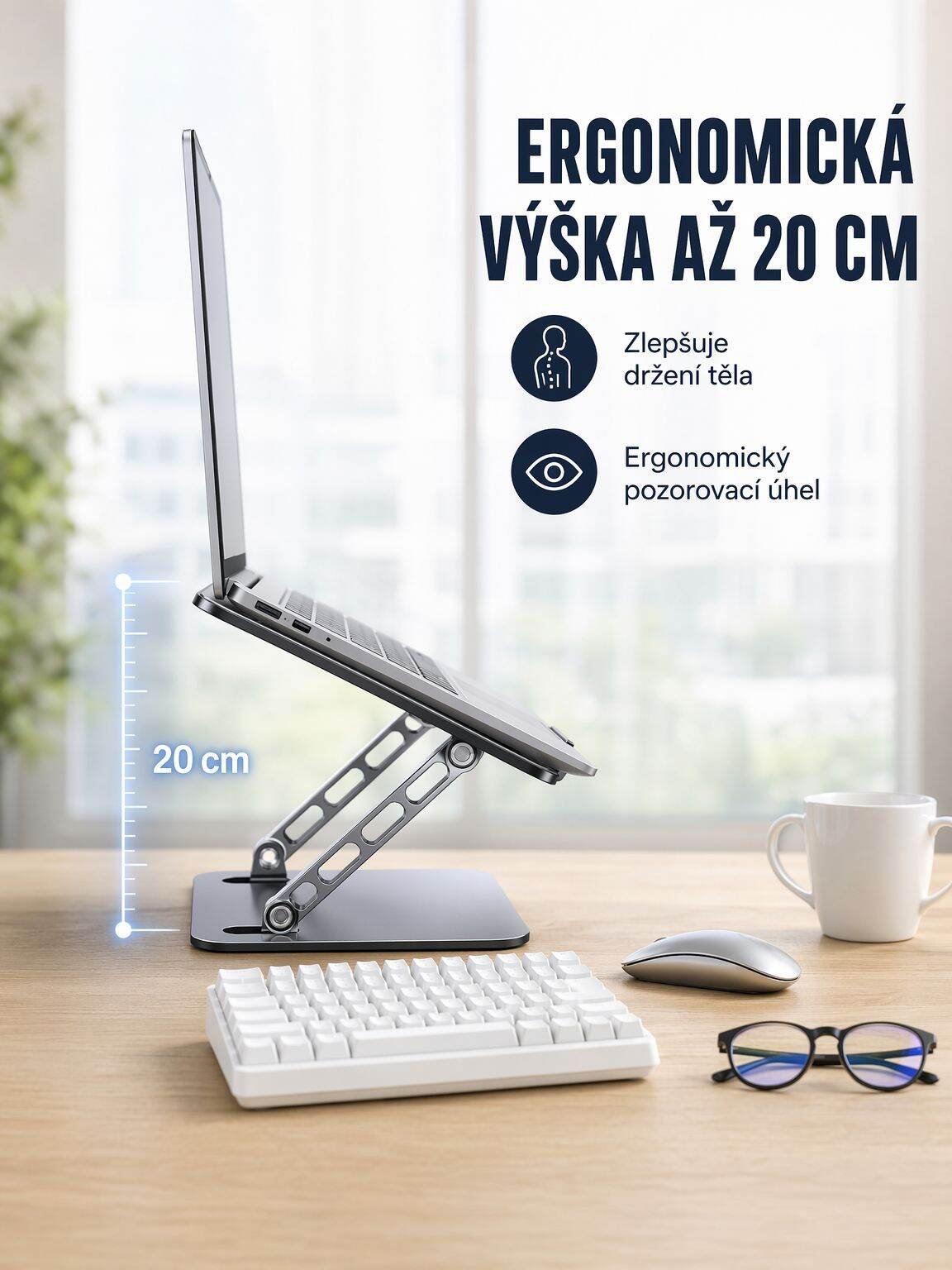 Přenosný kovový stojan na notebook s funkcí zvedání a chlazením