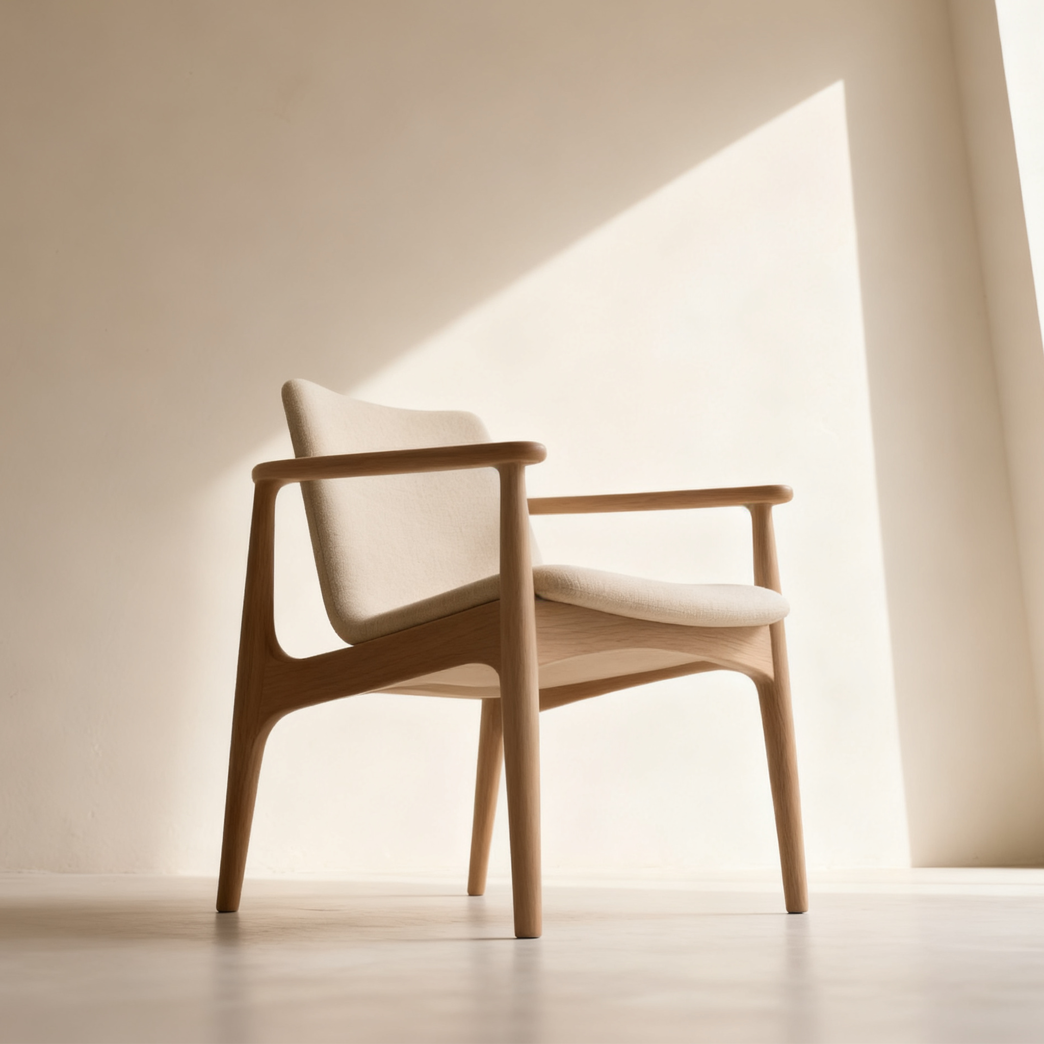 고급스러운 나무 프레임 패브릭 의자 정면 모습