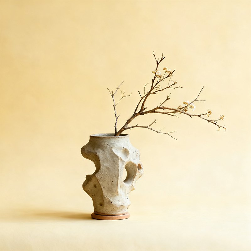 人工石風デザインのユニークな花瓶オブジェ
