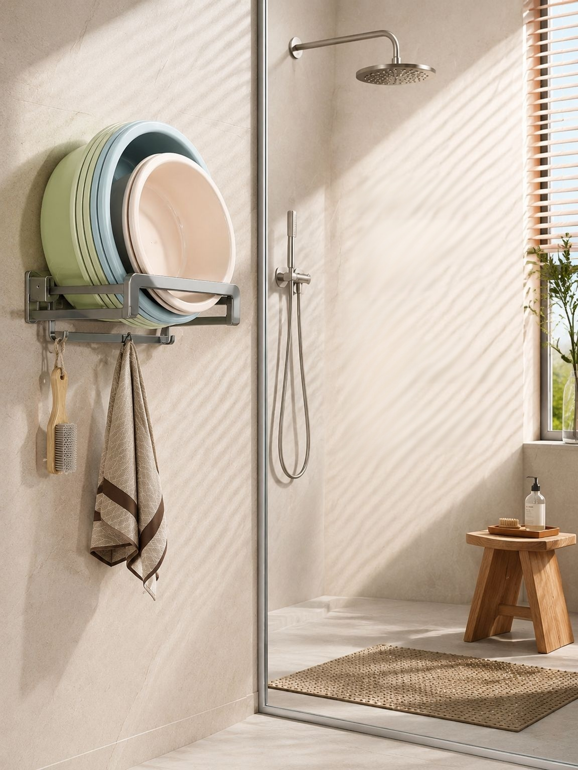Estante plegable para lavabo sin perforación