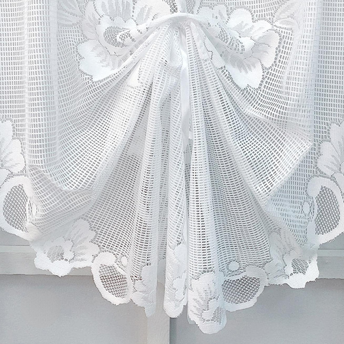 Cortina blanca de encaje con diseño de mariposa, estor enrollable de gasa tejida