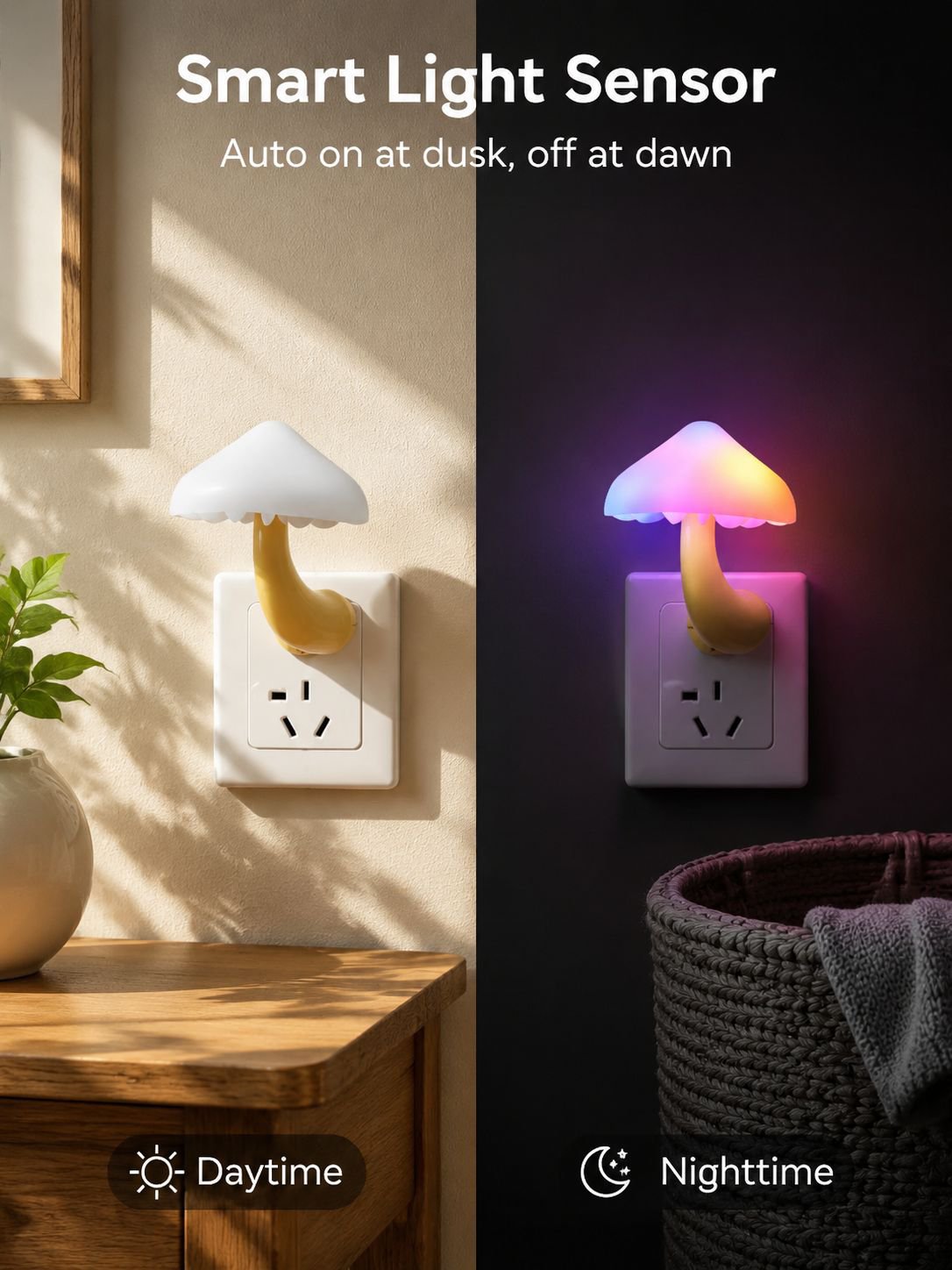 LED Night Lights Mushroom Shape Automatic Sensor Toilet Bedroom Decor Wall Lamps Light-control Senso