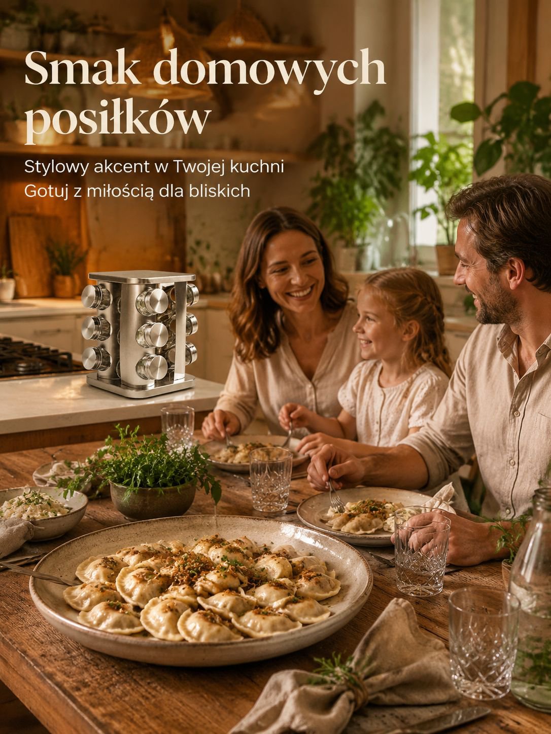 Kompletny zestaw pojemników na przyprawy z eleganckim stojakiem