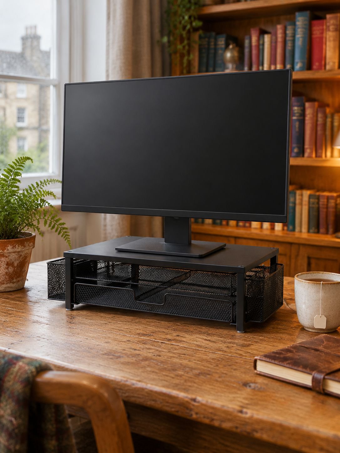 Two-Tier Desktop Monitor Stand with Drawer