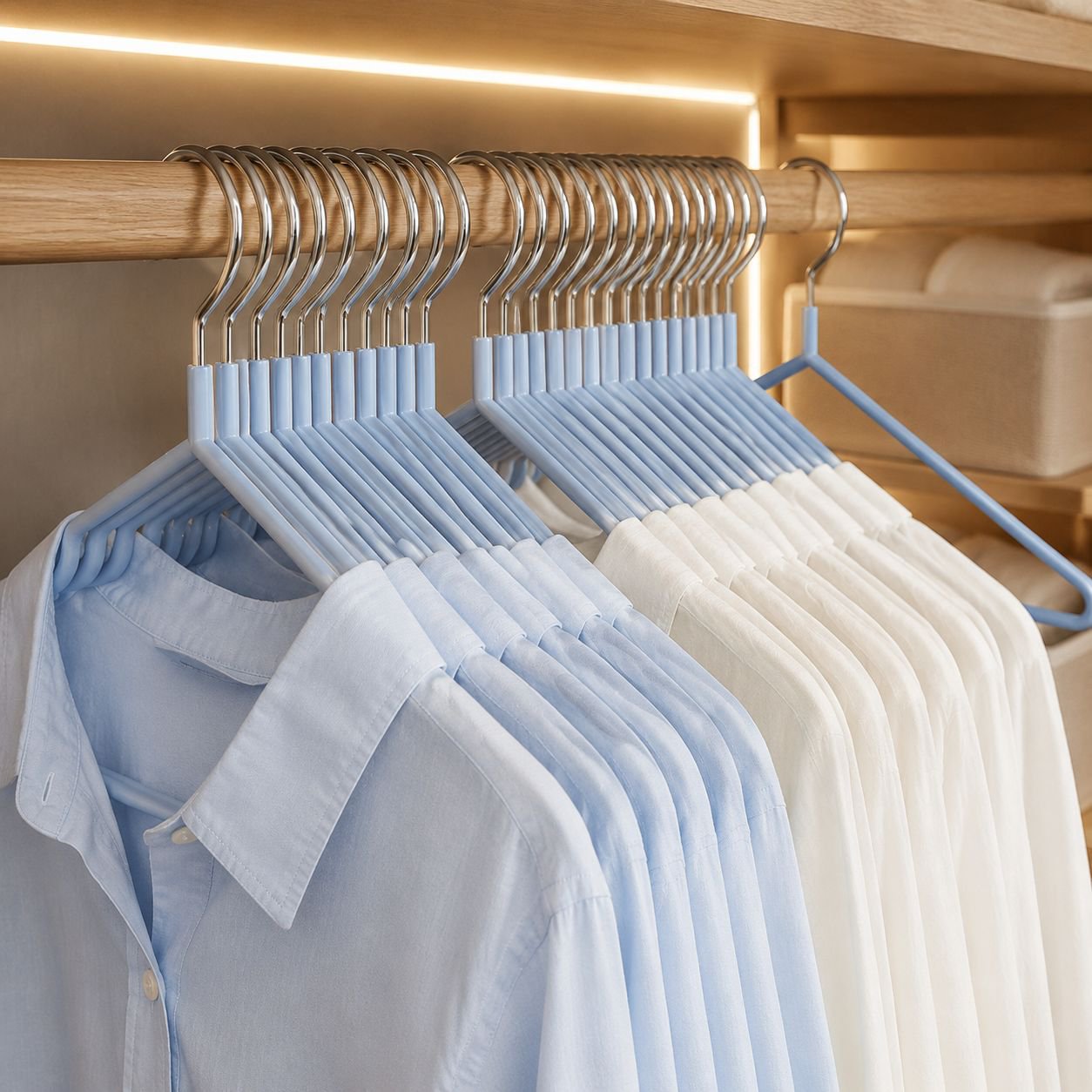 Space-saving non-slip clothes hangers in closet