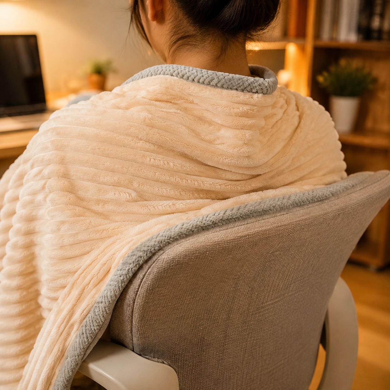 Portable Milk Velvet Blanket folded on desk