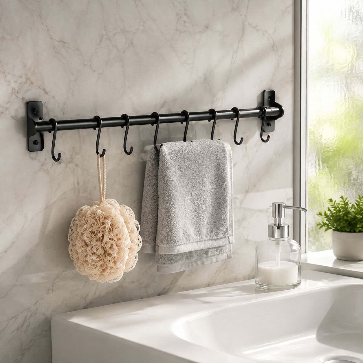No-drill Wall Hooks Multi-functional Kitchen and Bathroom Storage Rack