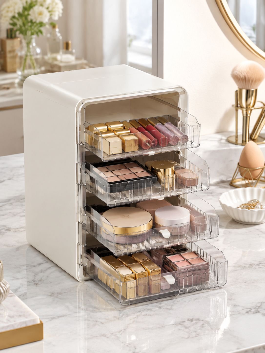 Hochwertige faltbare Make-up-Box, große staubdichte Aufbewahrungsbox