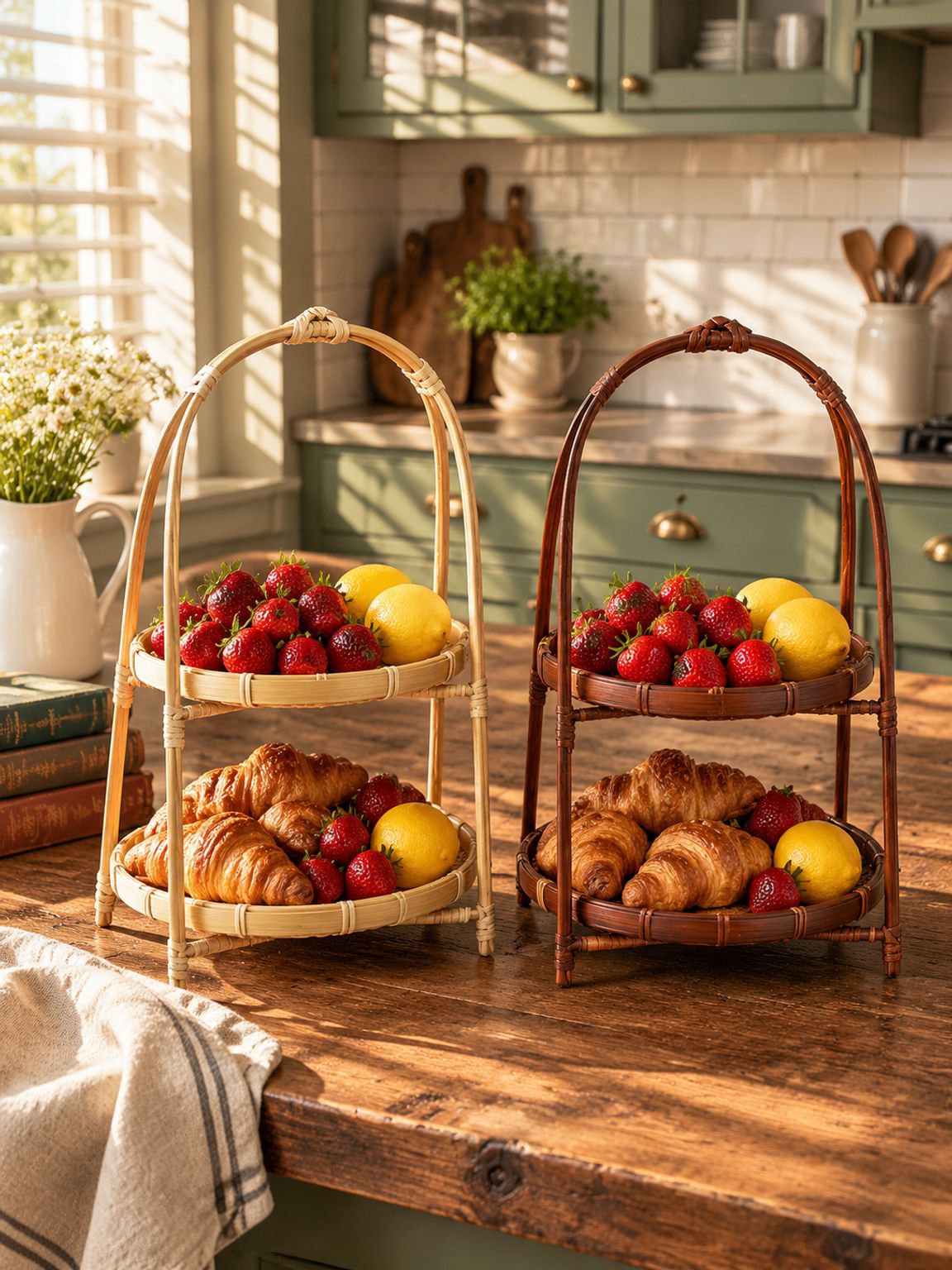 Cesta organizadora de bambú para cocina o baño