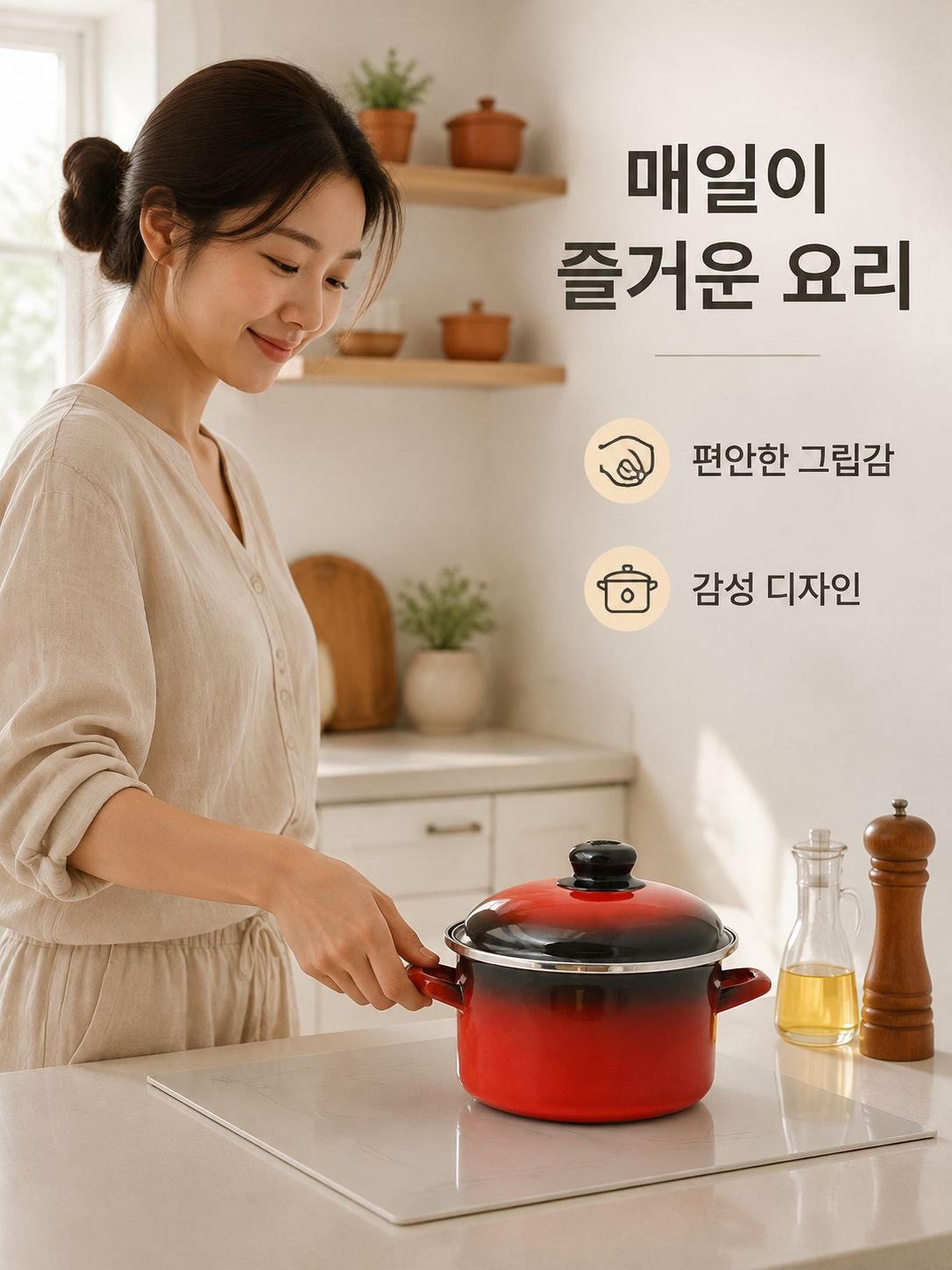 가정용 찜냄비와 볶음팬 세트