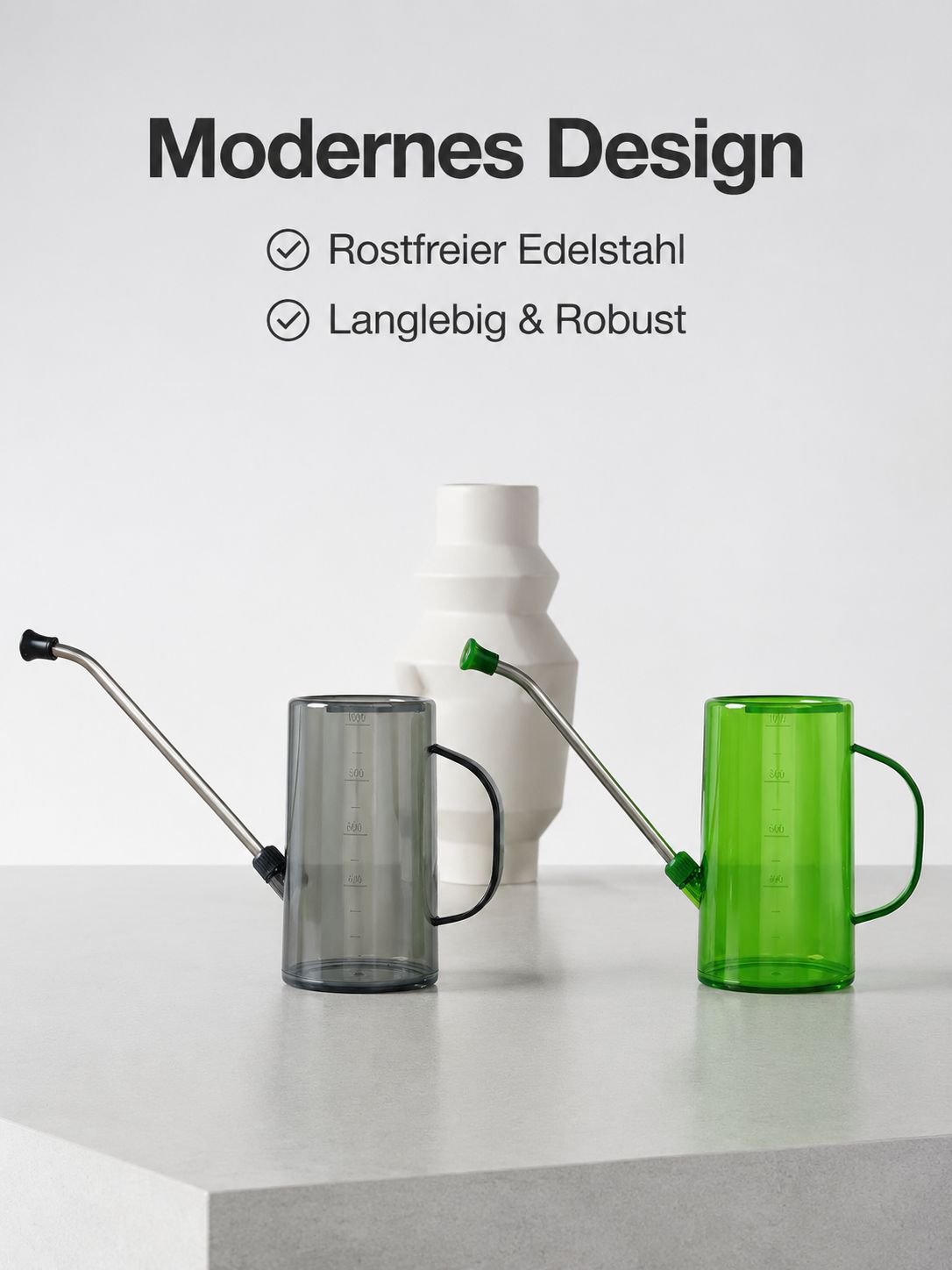 Edelstahl-Gießkanne mit langem Ausguss, transparent mit Skala, für den Haus- und Gartenbedarf