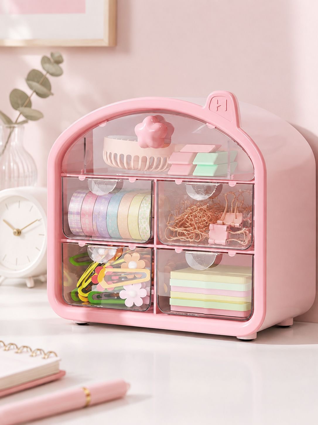 Cosmetics and stationery storage box with drawers