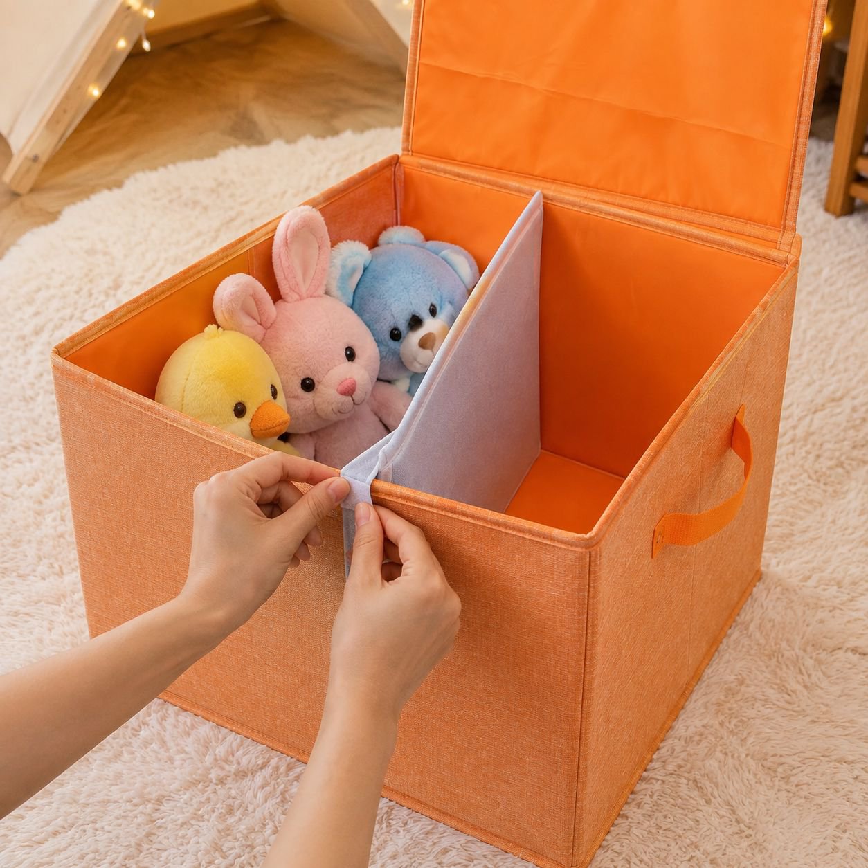 Foldable waterproof kids toy storage box with removable lid