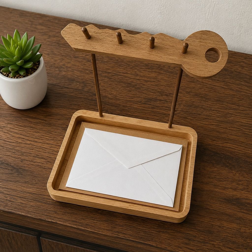 Wall-mounted key holder and ornament shelf in living room