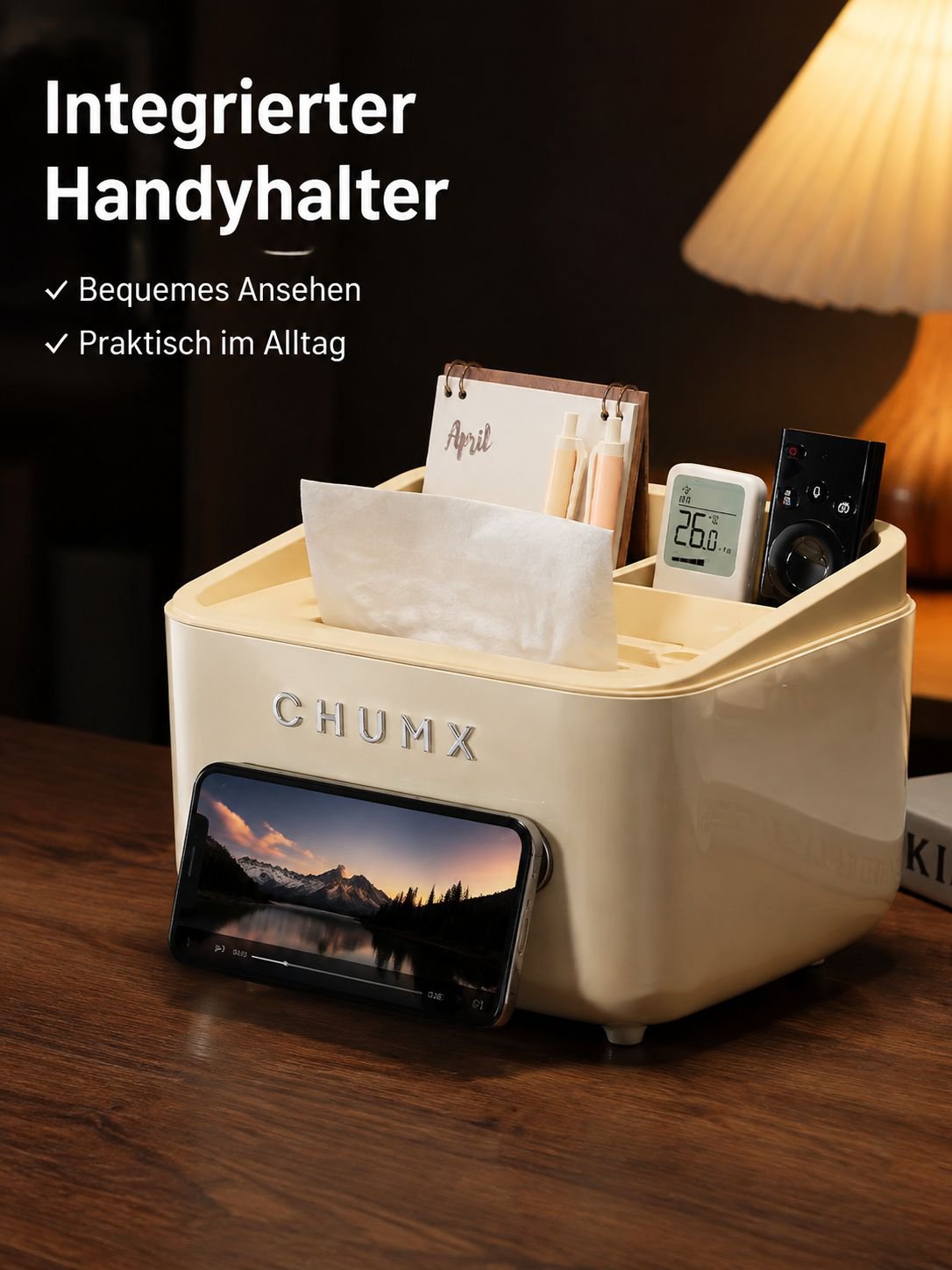 Multifunktionale Kosmetiktuchbox mit Fernbedienungshalter