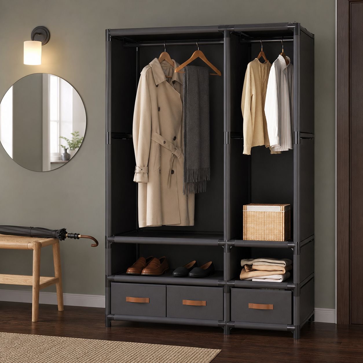 Sturdy and Durable Bedroom Wardrobe, Minimalist Floor Storage Rack, Suitable for Small Spaces