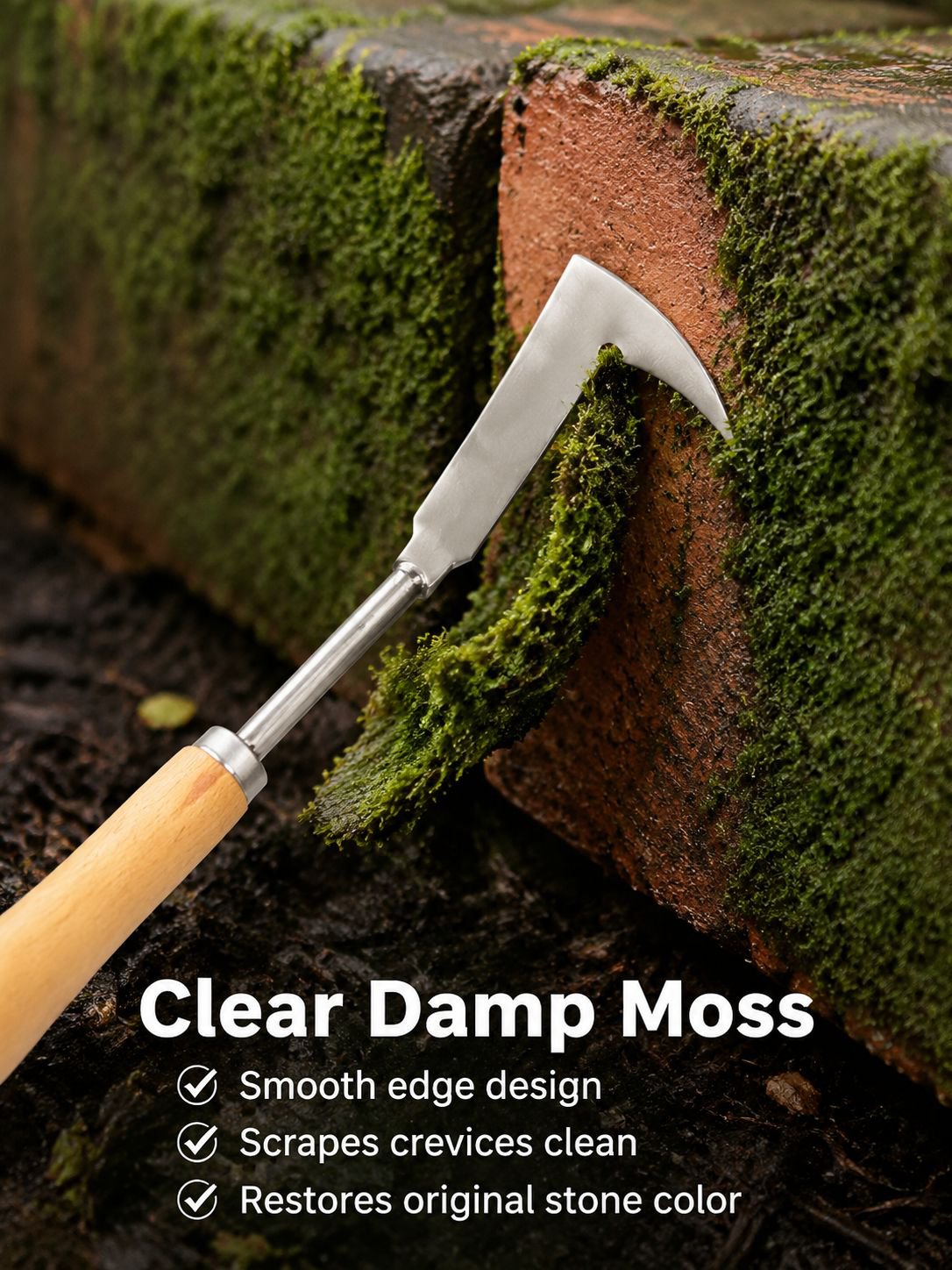 Close-up of right-angle weed removal blade