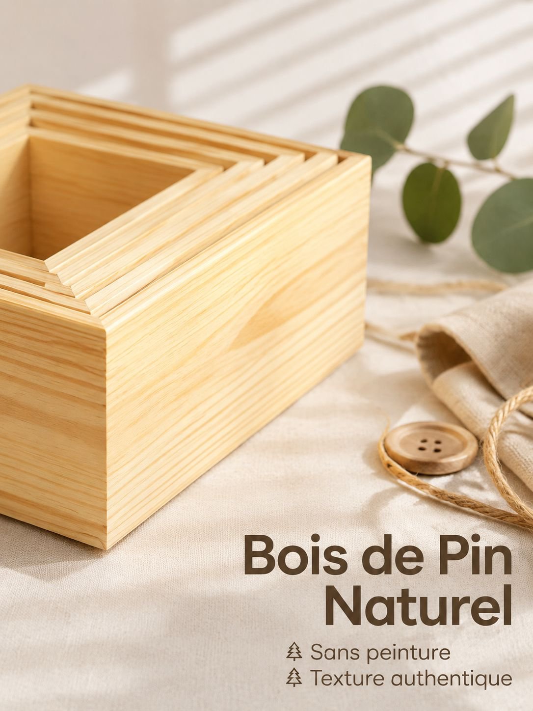 Détails des finitions de haute qualité de la boîte de rangement en bois
