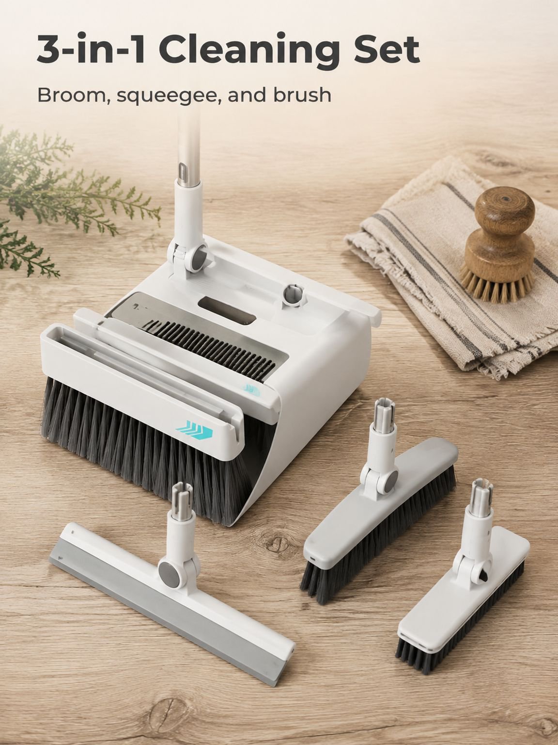 Foldaway Soft-Bristle Broom and Dustpan Set