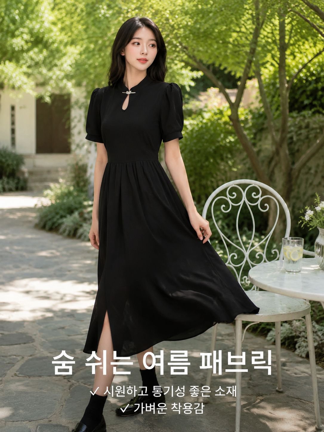 여름 여성의류 국풍 트임 롱스커트 블랙원피스 뉴 차이나 티스커트 햅번원피스