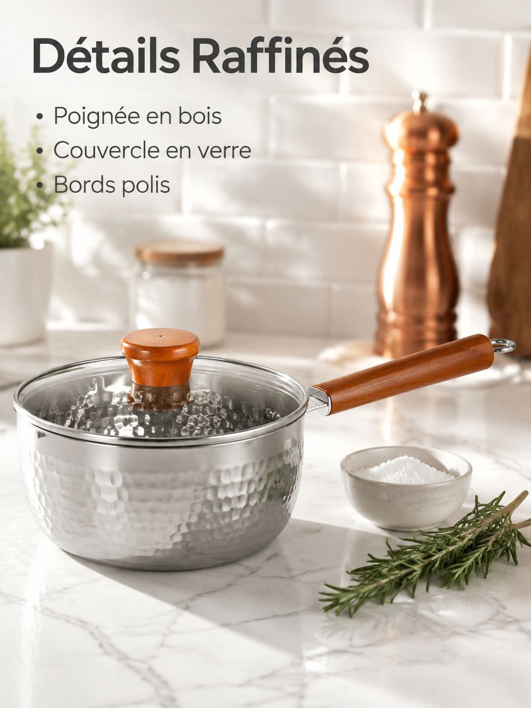Casserole durable multi-pièces à motif martelé épais sans revêtement