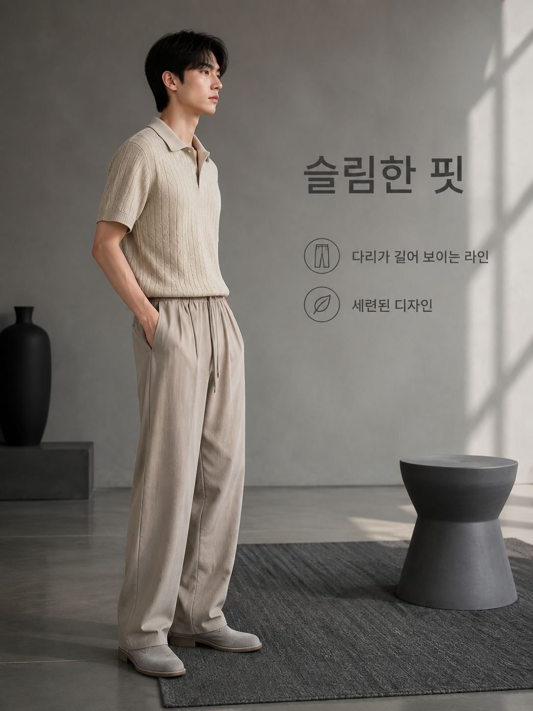 아이스 실크 통기성 캐주얼 슬랙스