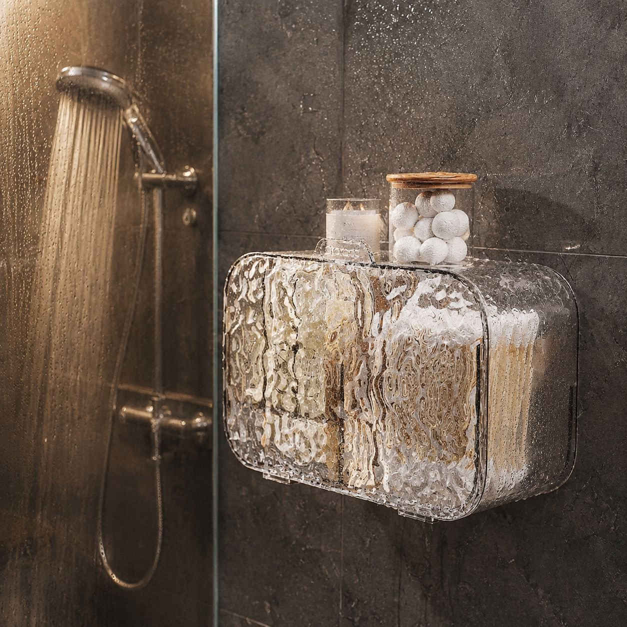 Minimalist Bathroom Multifunctional Cosmetic Box with Glacier Pattern Storage Rack
